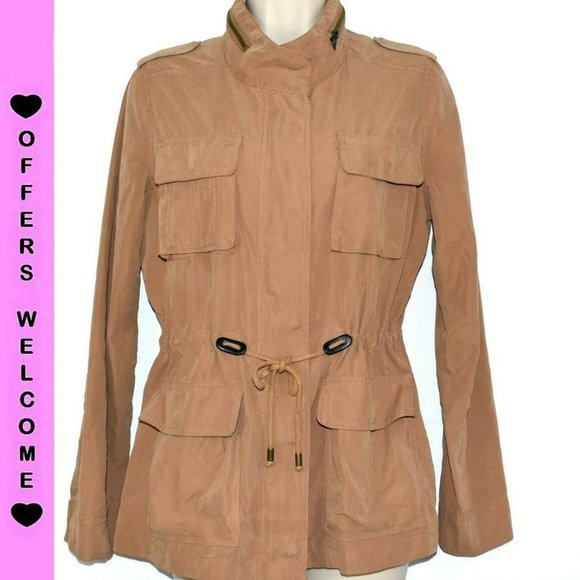 Love Tree Jackets & Blazers - Utility Jacket Drawstring Waist Flap Pockets Love Tree Size Small Rosy Khaki Tan